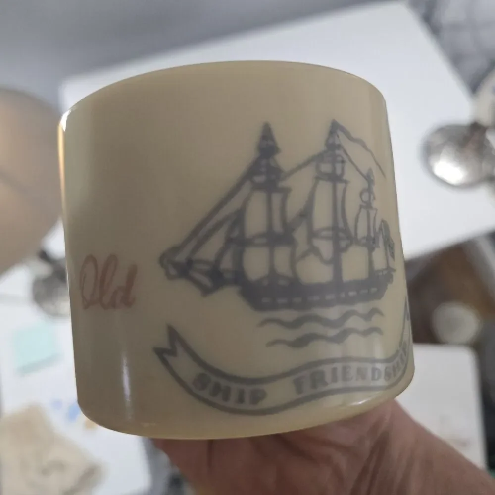 VTG Shaving Mug Old Spice Ship Friendship Custard Glass Shulton EARLY AMERICAN